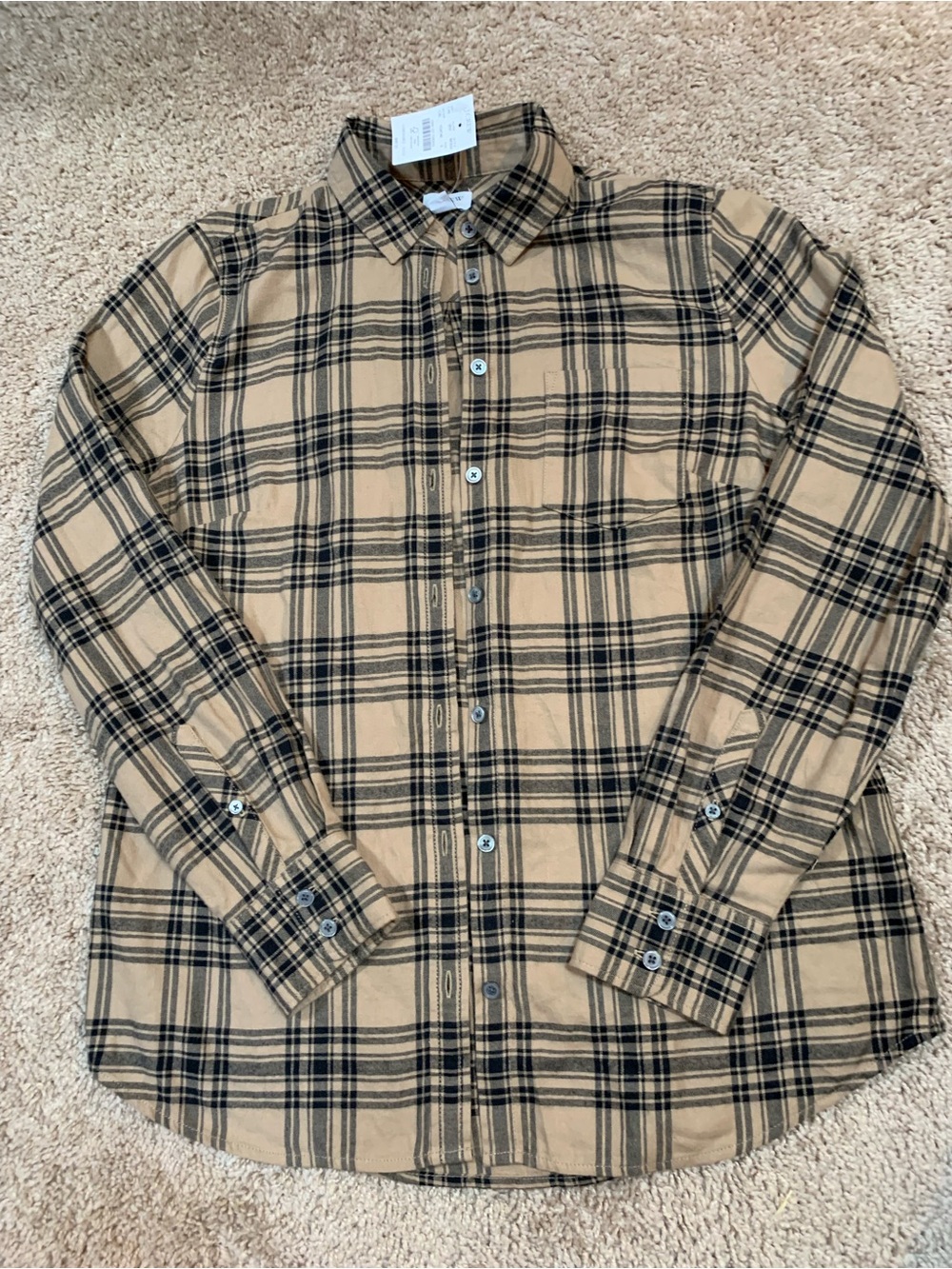 J. Crew Beige and Black Plaid Button-Down Shirt